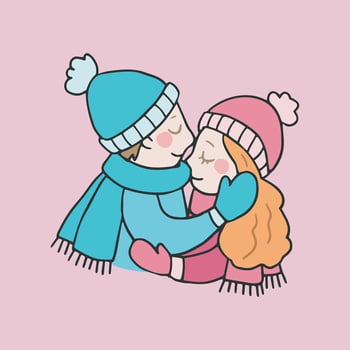 couple kissing forehead in outline flat design vector
