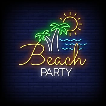 beach party neon sign with brick wall background vector