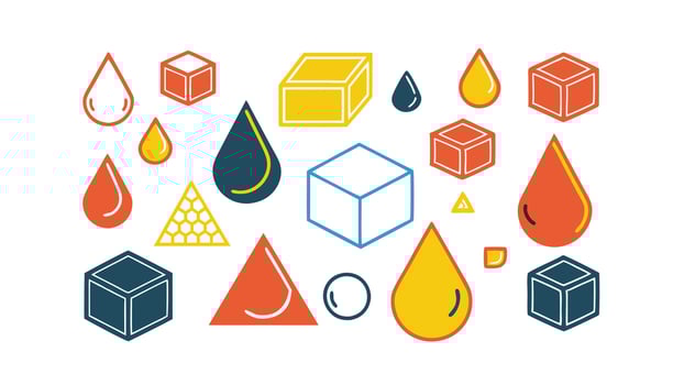 Abstract Geometric Shapes Cubes, Drops, and Triangles Design vector
