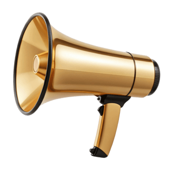 shiny gold megaphone with black handle, ideal for announcements and events png