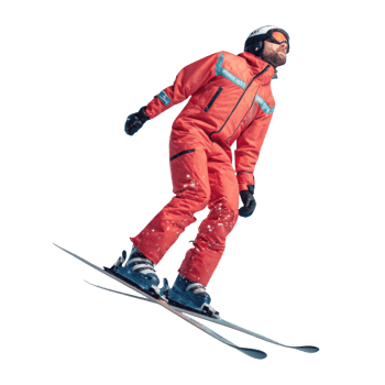 Skiing sportsman in red suit gracefully gliding through snow png