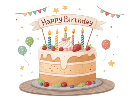 Happy birthday cake with colorful candles and festive decorations png