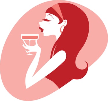 A woman drinking a cocktail in a red dress vector