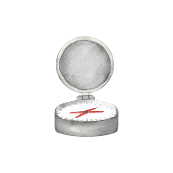 Grey metal compass for travelling. Camping equipment. Adventure trip clipart. Isolated compass. Hand-drawn watercolor illustration png