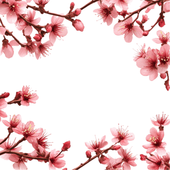 Elegant Cherry Blossom Border Frame on transparent background png