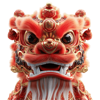 Chinese dragon dance puppet with bold colors and patterns isolated on Transparent Background png