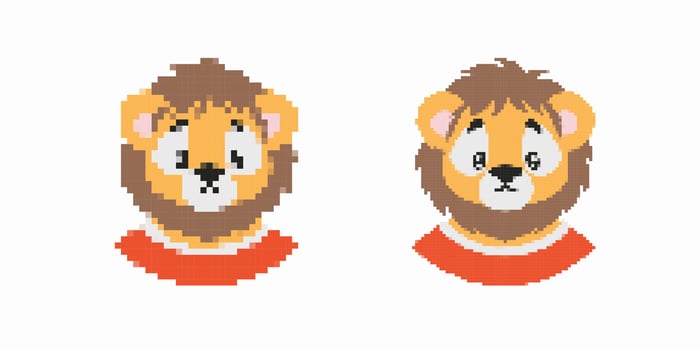 Pixel art lion faces with different hairstyles in a simple color palette vector