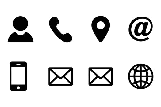 Contact Icons Set. Phone, Email, Location, Web, and Communication Symbols vector