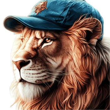 Majestic Lion Wearing a Blue Baseball Cap png