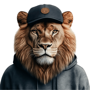 Realistic Lion Wearing a Black Beanie Hat png