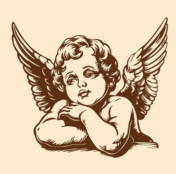 Baby angel line drawing. Isolated vector