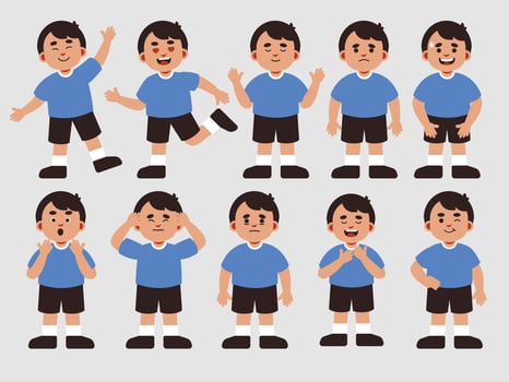 Cartoon Boy Demonstrating a Range of Emotions and Actions vector