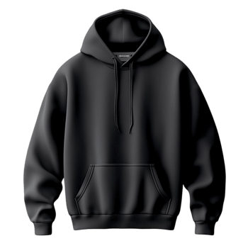 Black hoodie with a simple design and a cozy fit png