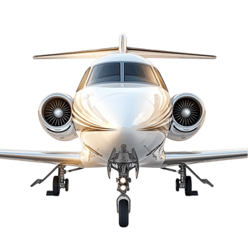 Sleek private jet with a polished white and gold exterior png