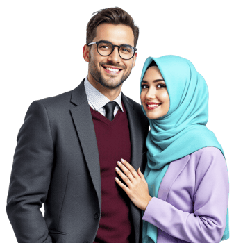 A man and woman in a hijab pose for a photo png
