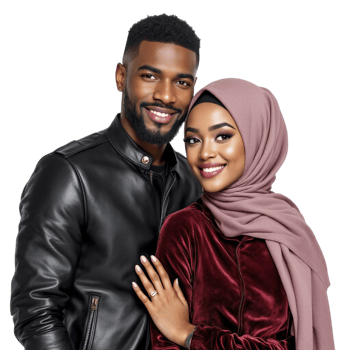 A man and woman in hijab pose for a photo png