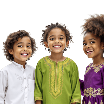 Three children in traditional clothing smiling png