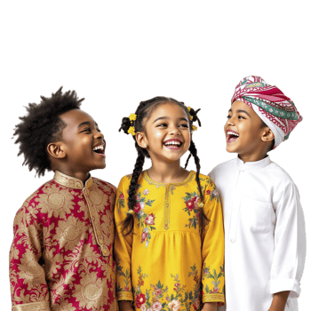 Three children in traditional clothing are smiling png