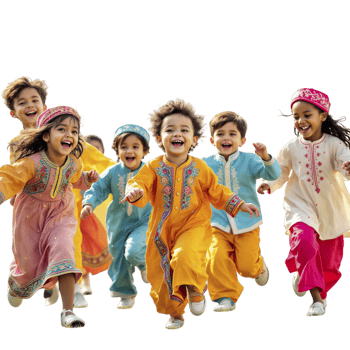 A group of children in colorful clothing running together png