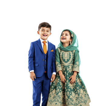 Two children dressed in traditional clothing standing together png