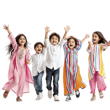 A group of children in colorful clothing jumping png