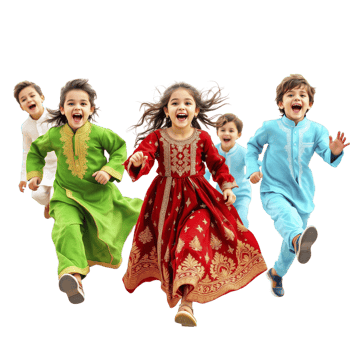 A group of children in colorful clothing running together png
