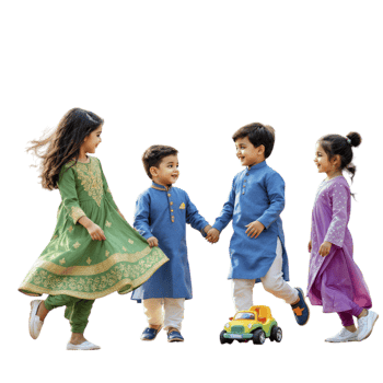 Four children in indian clothing holding hands png