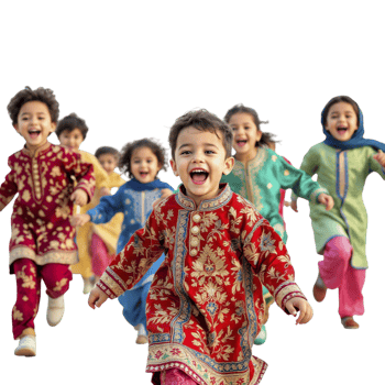 Children running in colorful outfits png
