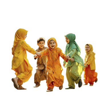 Muslim children in colorful clothes dancing png