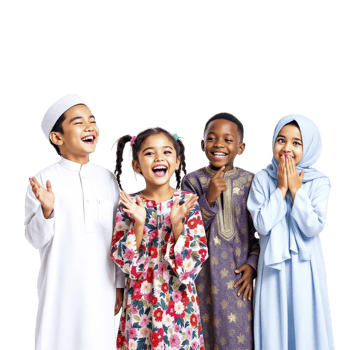 Four children in traditional clothing are laughing png