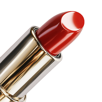 Vibrant red lipstick with a glossy finish and a metallic gold casing png
