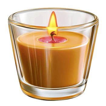 Aromatic candle with a warm orange glow in a glass holder png