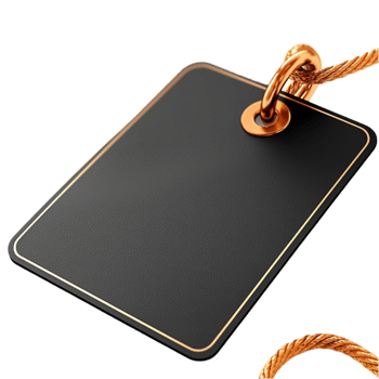 Black and gold name tag with a rope attachment png