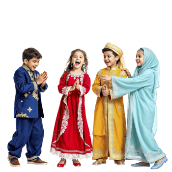 Four children dressed in traditional clothing are standing together png