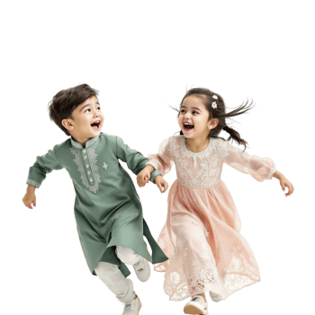 Two children in traditional clothing running together png