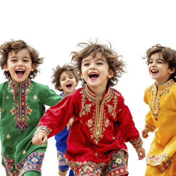 A group of children running in colorful outfits png