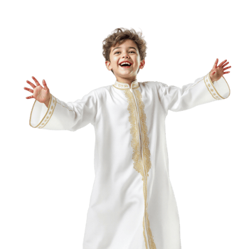 A young boy in a white robe with his arms outstretched png