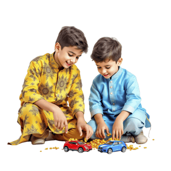 Two boys playing with toy cars png