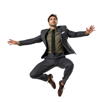 A man in a suit and tie jumping in the air png