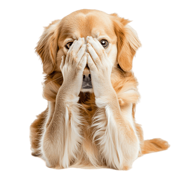 Adorable golden retriever puppy covering its eyes with its paws png