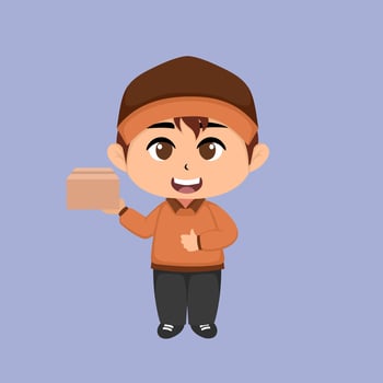 Cartoon holding box package with happy face vector