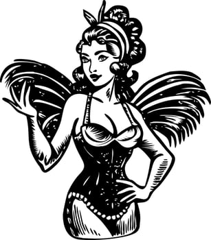 Vintage style character illustration of a casino showgirl vector