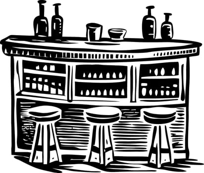 Wine bar counter, vintage style illustration vector