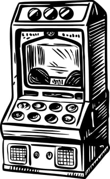 Vintage illustration depicting an arcade game machine vector