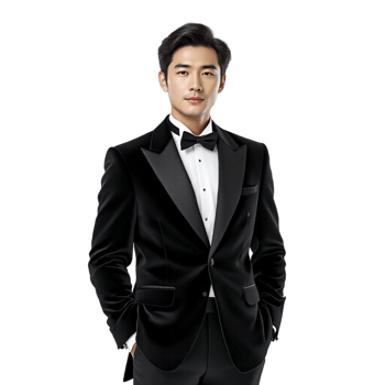 A man in a black tuxedo posing for a photo png