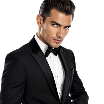 A man in a tuxedo posing for the camera png