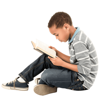 Adorable African American Boy Reading Book, Studious Child, Education Concept png