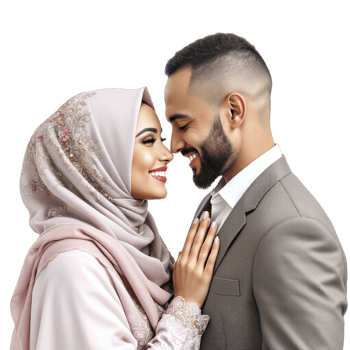 A muslim couple in a traditional wedding dress png