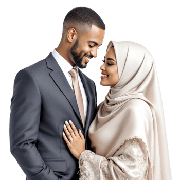 A muslim couple in a traditional wedding dress png