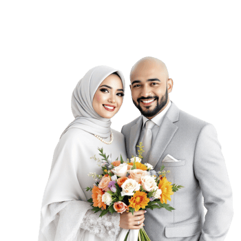 A man and woman in wedding attire posing for a photo png